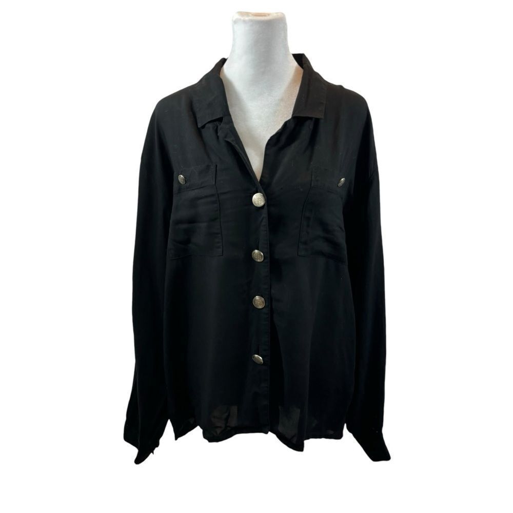 Ladies Vintage Oscar de la Renta Sport Black Button Down Blouse Size Medium